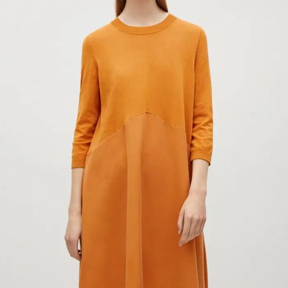 COS Mustard Ochre Midi Twill Knit Dress - Picture 10 of 13